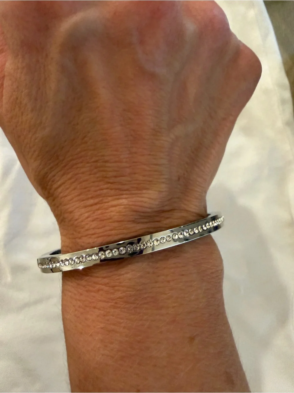 kate spade Silver-Tone Crystal Round Hinged Bangle - Picture 2 of 8